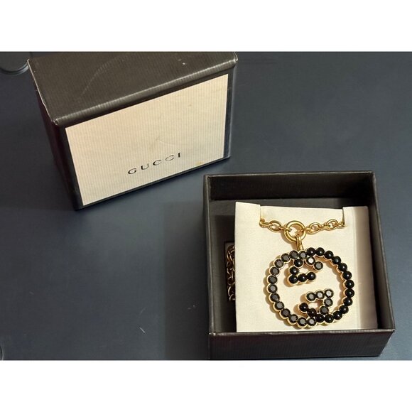 Gucci Jewelry - Gucci Black Resin & Crystal Interlocking G Pendant 31" Gold Tone Necklace & Box